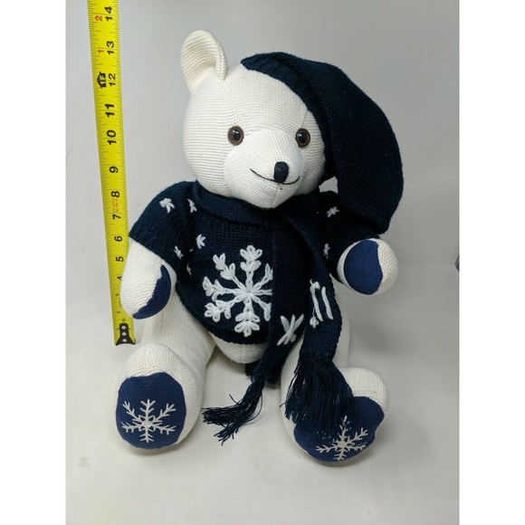 Pier 1 One Imports Corduroy Teddy Polar Bear Stuffed Animal Plush Winter Sweater - Picture 2 of 10